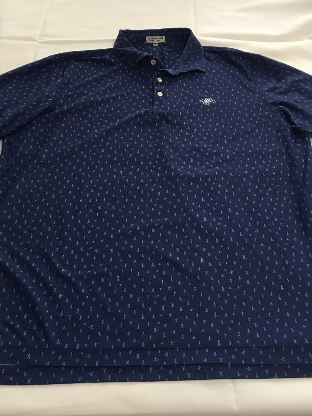Peter Millar Summer Comfort Polo Shirt Mens XL Blue Golf All Over Print